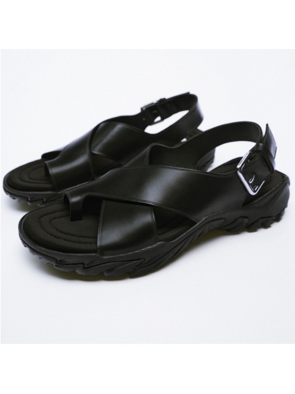10. Zara Vibram soled leather sandals lug trek black urban city - Picture 4 of 12